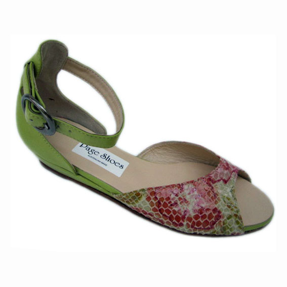 03 Johnny Trixie + Low wedge Metallic Floral Dirty Lime Suede Gunmetal buckle