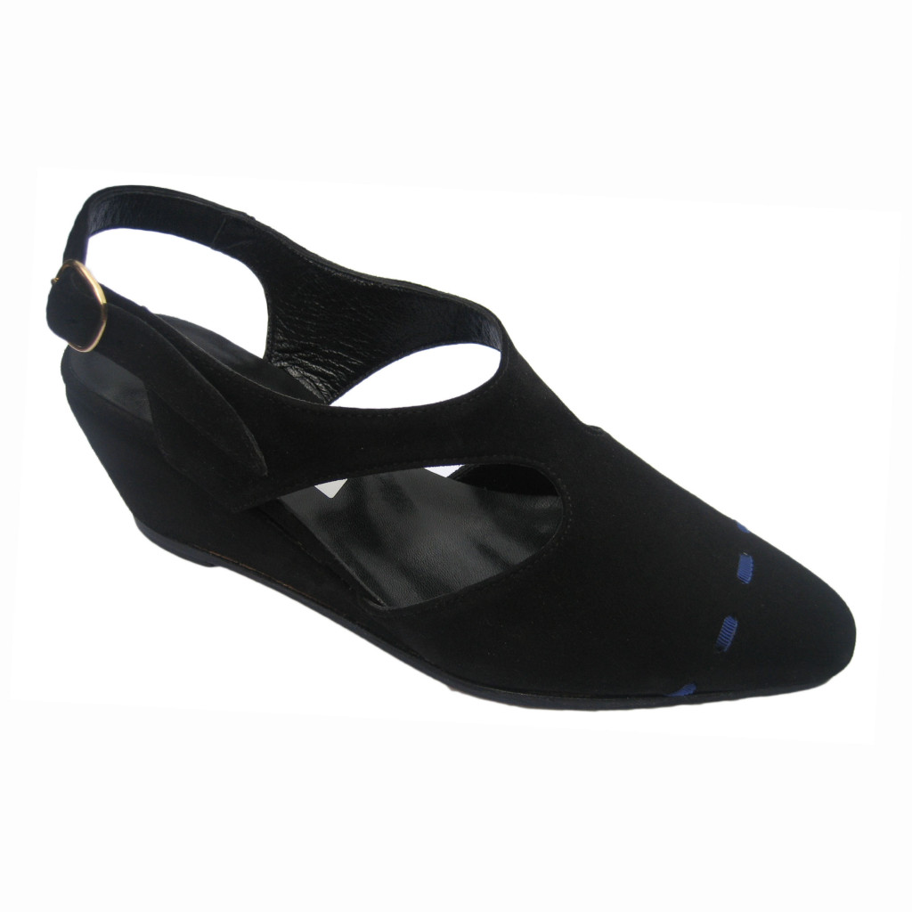 Acton + High Wedge Black Suede with Royal Blue Suede + Toe Threading