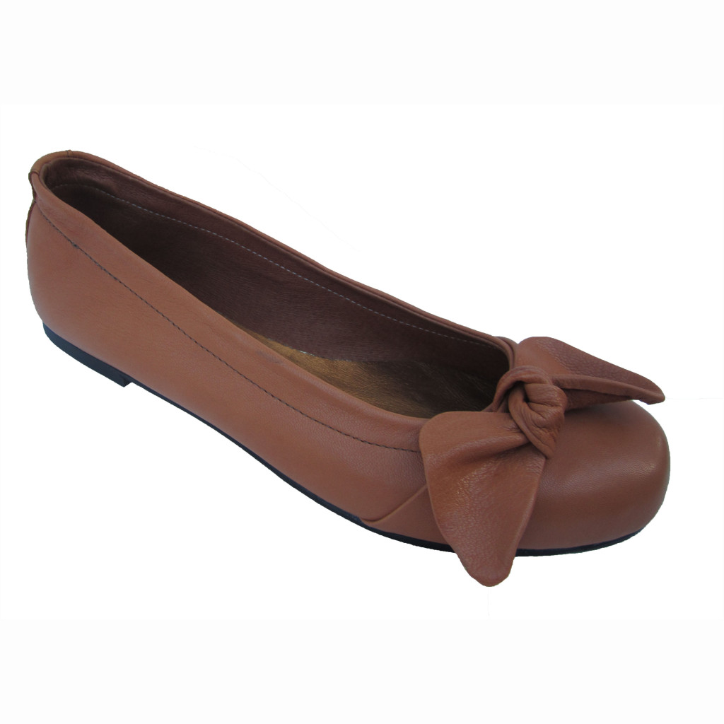 Debbie + Flat Tan Calf + Wrap & Bow + Elastic