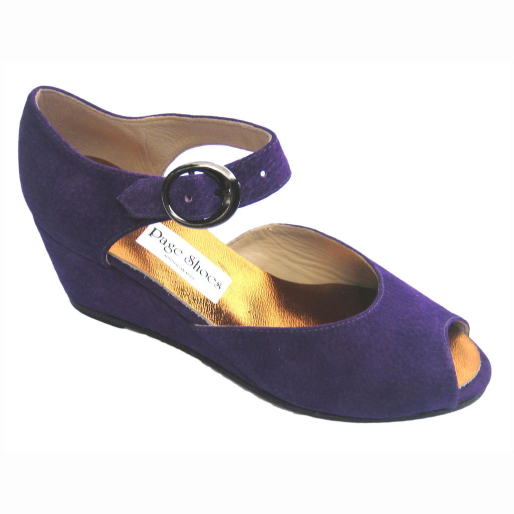 Gabby Dolce + High Wedge Purple Suede Gunmetal Buckle