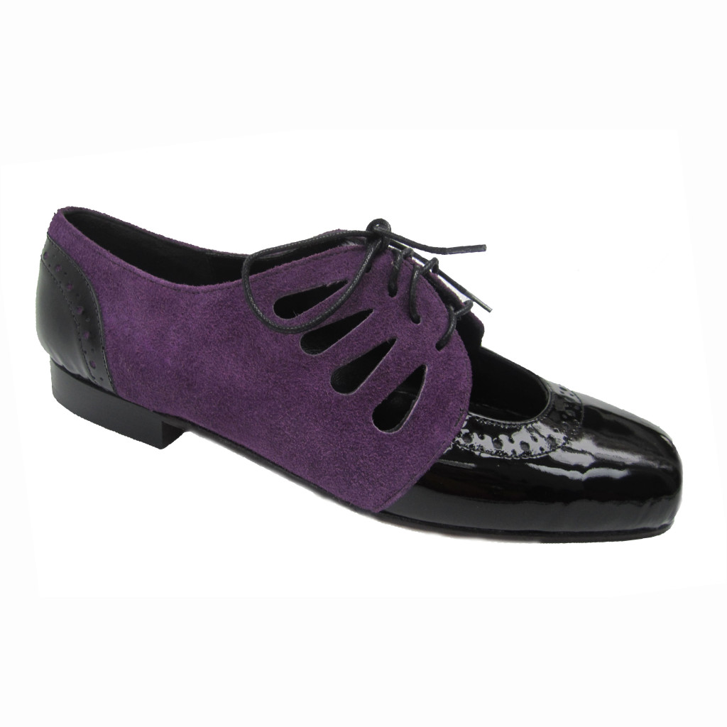 Grace + Carla Blk Patent Purple Suede + Petals + Punching