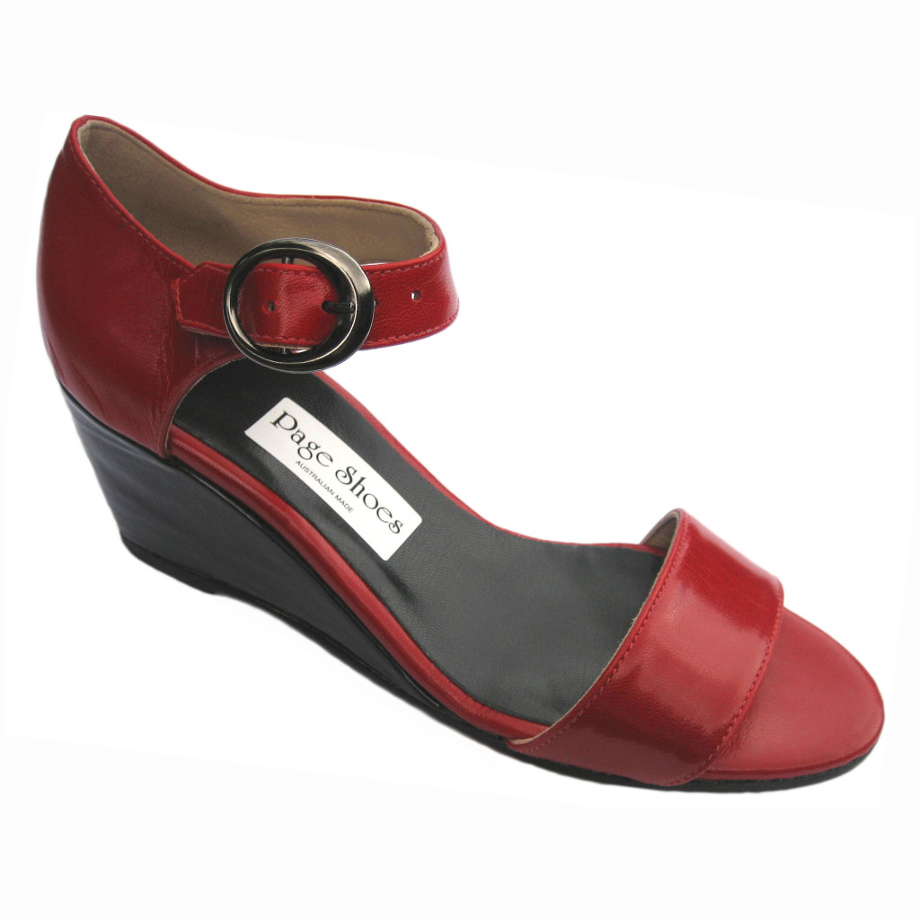 Lillette Dolce+High Wedge Red Kid Blk Patent + Gunmetal Buckle