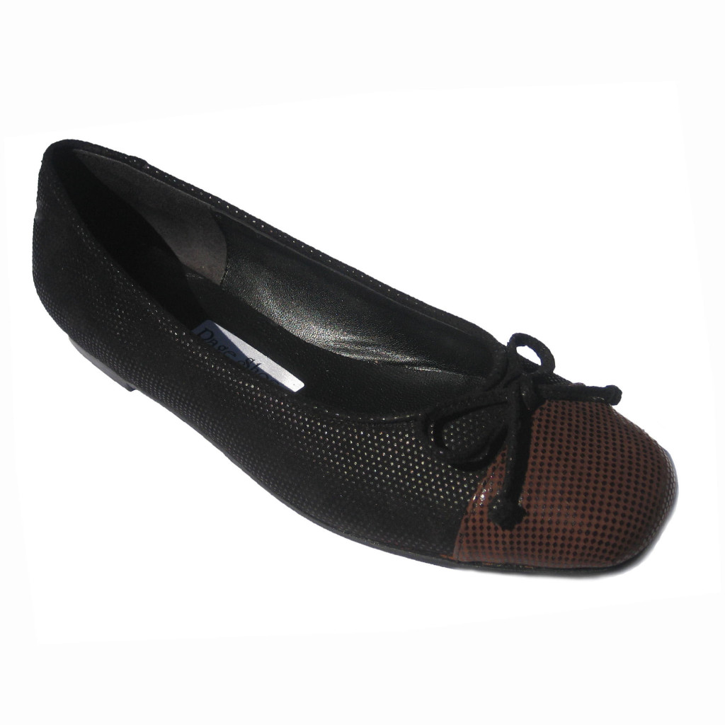 Margot + Flat Tiny Blk Suede Dot Br Suede Dot + Toe Cap + Ballet Bow