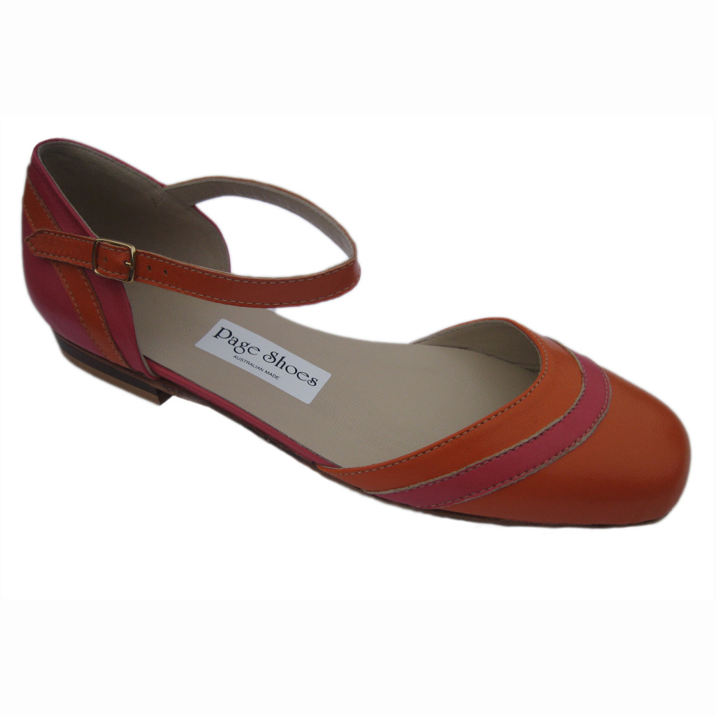 Tilly Low Cut + Carla Orange Calf Watermelon Calf + Stripes + Front Strap