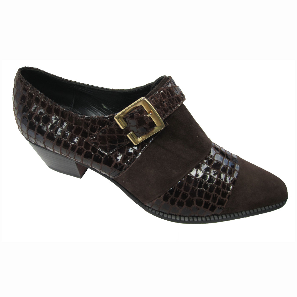 Valeria + Cuban Br Gl Croc Br Suede + Gold Buckle